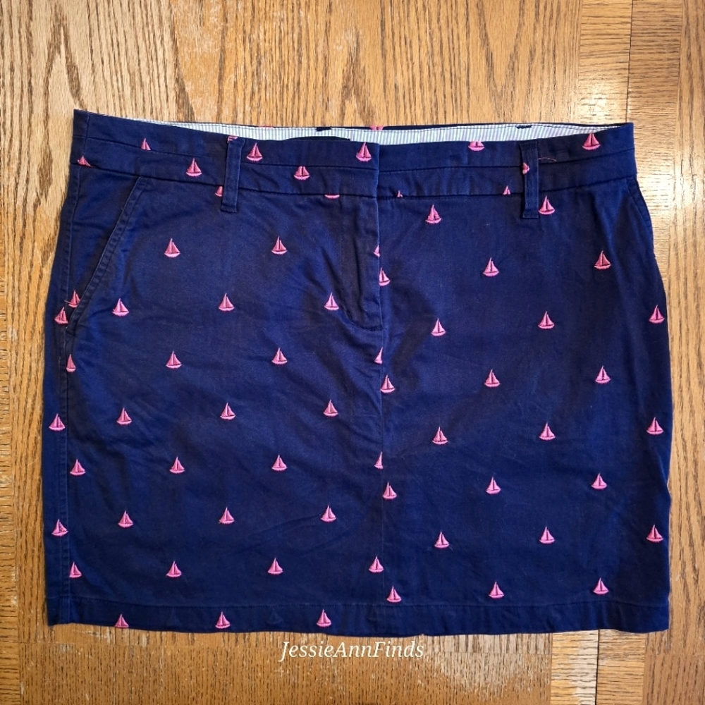British Khaki Navy Blue Pink Sailboats Skirt Women's Size 12